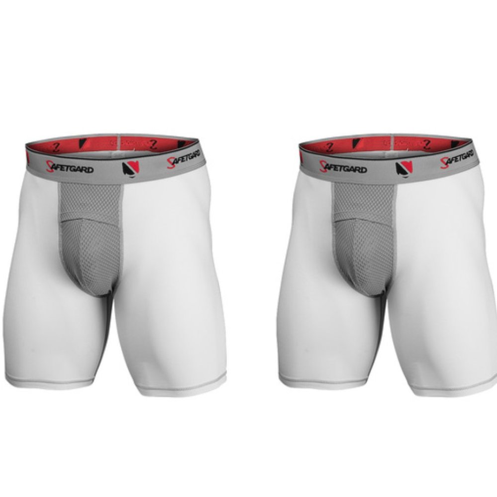 Safe-T-Gard 2 Pack Performance Boxers w/Cage Cup Youth Large 70-115lbs White NWT